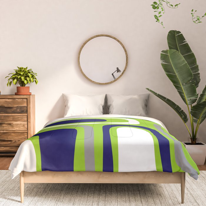 Midcentury Modern Abstract Lime Green Palm Springs Pattern with Navy Blue, Gray, and White Comforter Gallery Image 3