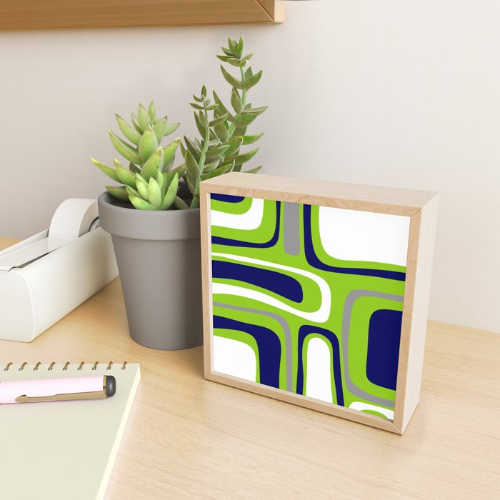 Midcentury Modern Abstract Lime Green Palm Springs Pattern with Navy Blue, Gray, and White Mini Art Print Gallery Image 2