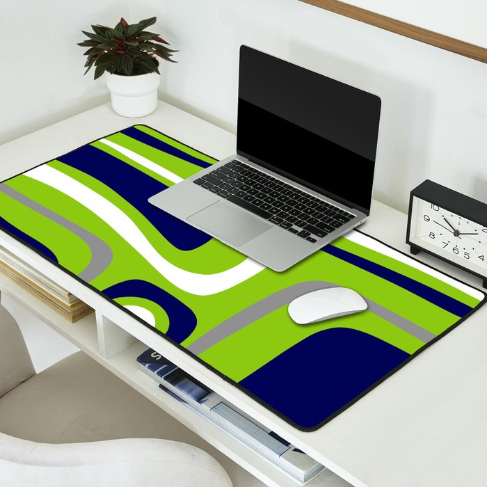 Midcentury Modern Abstract Lime Green Palm Springs Pattern with Navy Blue, Gray, and White Desk Mat Gallery Image 2