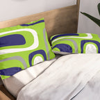 Midcentury Modern Abstract Lime Green Palm Springs Pattern with Navy Blue, Gray, and White Pillow Sham Gallery Image 2