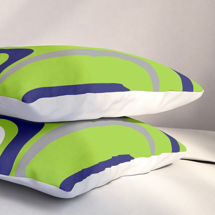 Midcentury Modern Abstract Lime Green Palm Springs Pattern with Navy Blue, Gray, and White Pillow Sham Gallery Image 3