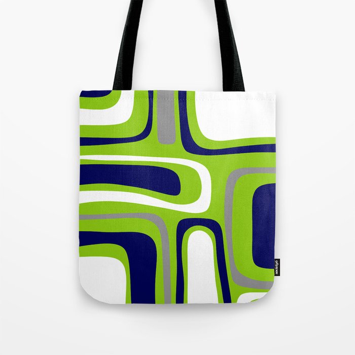 Midcentury Modern Abstract Lime Green Palm Springs Pattern with Navy Blue, Gray, and White Tote Bag Gallery Image 1