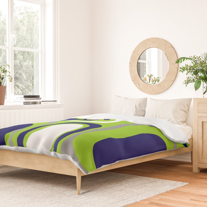 Midcentury Modern Abstract Lime Green Palm Springs Pattern with Navy Blue, Gray, and White Duvet Cover Gallery Image 2