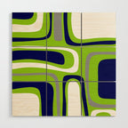 Midcentury Modern Abstract Lime Green Palm Springs Pattern with Navy Blue, Gray, and White Wood Wall Art Gallery Image 1
