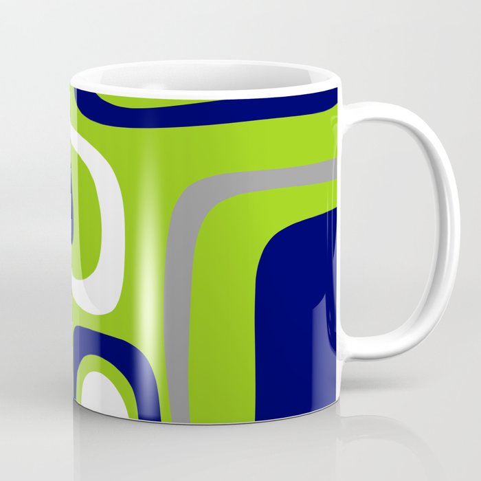Midcentury Modern Abstract Lime Green Palm Springs Pattern with Navy Blue, Gray, and White Coffee Mug Gallery Image 1