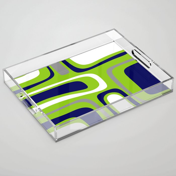 Midcentury Modern Abstract Lime Green Palm Springs Pattern with Navy Blue, Gray, and White Acrylic Tray Gallery Image 1