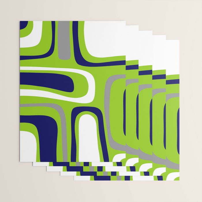 Midcentury Modern Abstract Lime Green Palm Springs Pattern with Navy Blue, Gray, and White Wrapping Paper Gallery Image 3