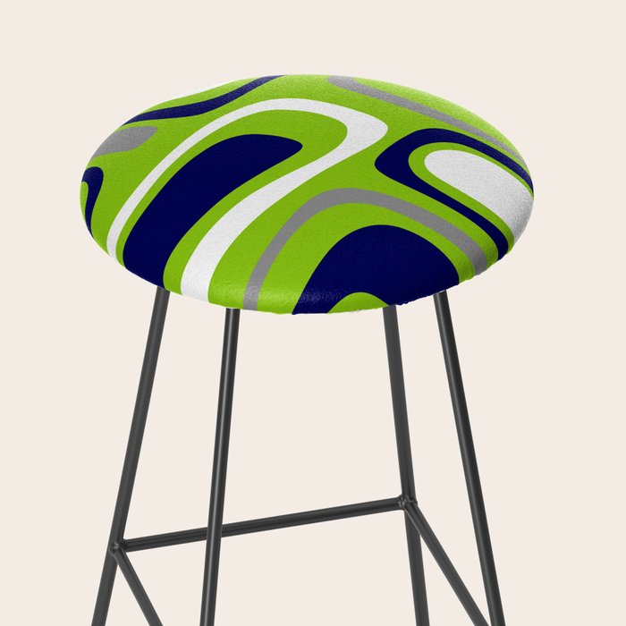 Midcentury Modern Abstract Lime Green Palm Springs Pattern with Navy Blue, Gray, and White Stool Gallery Image 2