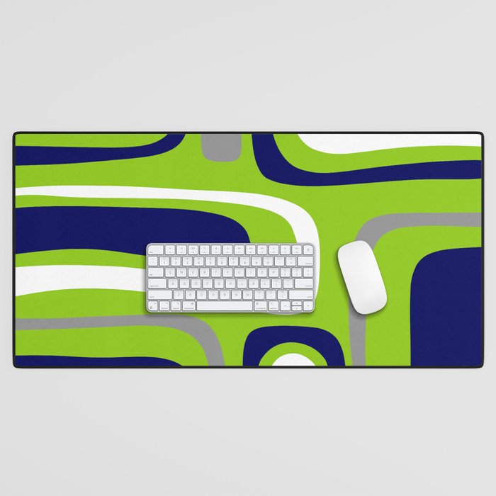 Midcentury Modern Abstract Lime Green Palm Springs Pattern with Navy Blue, Gray, and White Desk Mat Gallery Image 1