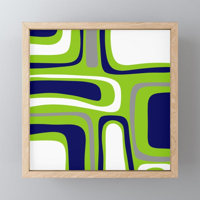 Midcentury Modern Abstract Lime Green Palm Springs Pattern with Navy Blue, Gray, and White Mini Art Print Gallery Image 1