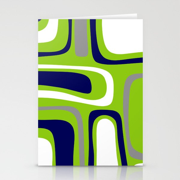 Midcentury Modern Abstract Lime Green Palm Springs Pattern with Navy Blue, Gray, and White Stationery Card Gallery Image 2