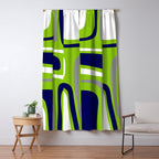 Midcentury Modern Abstract Lime Green Palm Springs Pattern with Navy Blue, Gray, and White Window Curtain Gallery Image 5