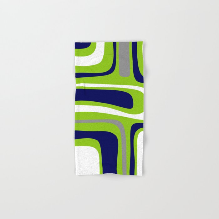 Midcentury Modern Abstract Lime Green Palm Springs Pattern with Navy Blue, Gray, and White Bath Towel Gallery Image 1