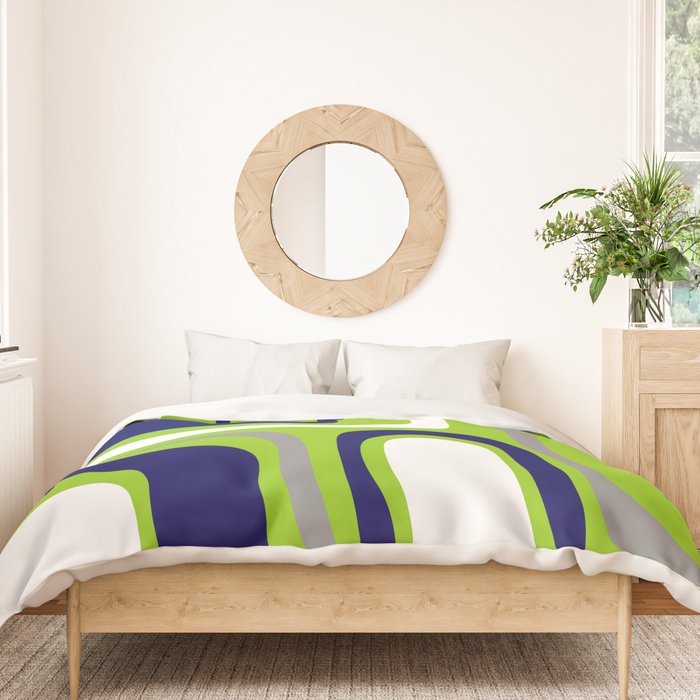 Midcentury Modern Abstract Lime Green Palm Springs Pattern with Navy Blue, Gray, and White Duvet Cover Gallery Image 3