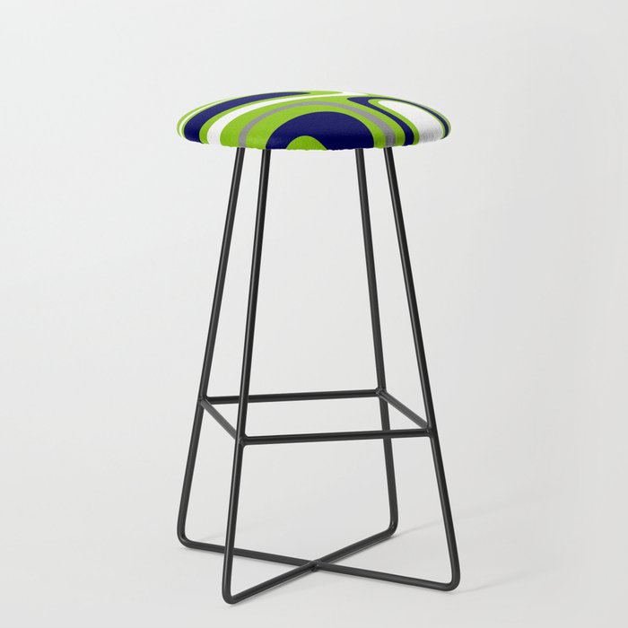 Midcentury Modern Abstract Lime Green Palm Springs Pattern with Navy Blue, Gray, and White Stool Gallery Image 1