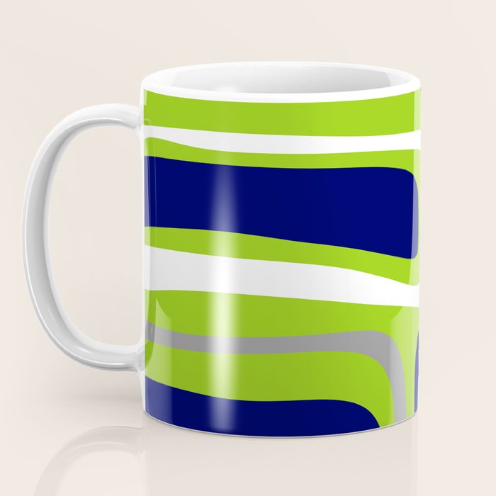 Midcentury Modern Abstract Lime Green Palm Springs Pattern with Navy Blue, Gray, and White Coffee Mug Gallery Image 3