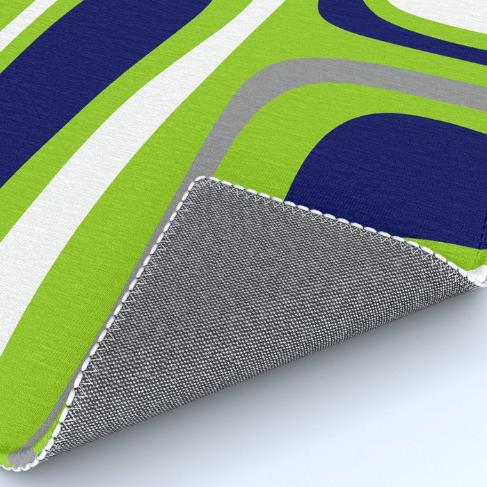 Midcentury Modern Abstract Lime Green Palm Springs Pattern with Navy Blue, Gray, and White Rug Gallery Image 4
