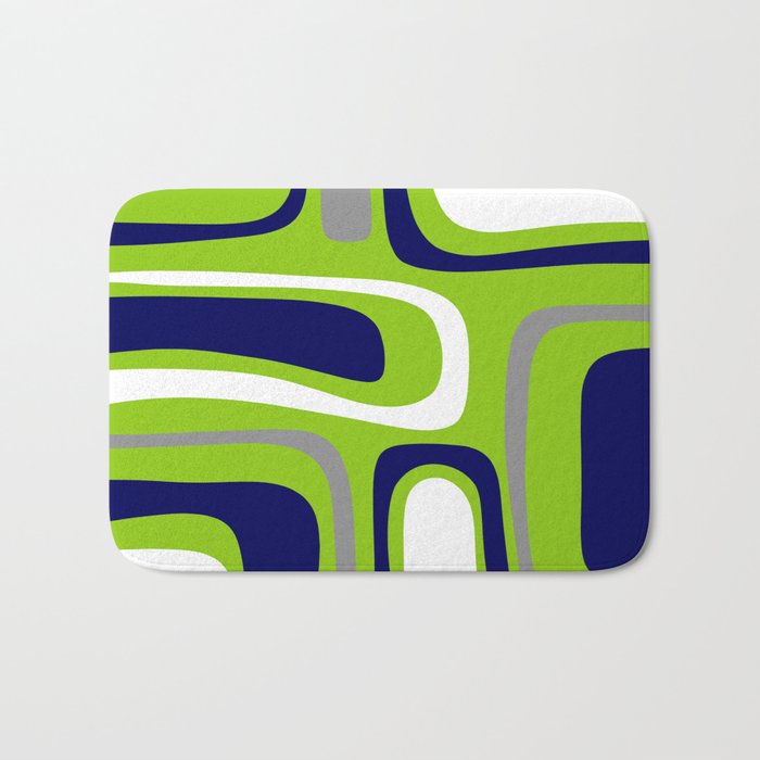 Midcentury Modern Abstract Lime Green Palm Springs Pattern with Navy Blue, Gray, and White Bath Mat Gallery Image 1