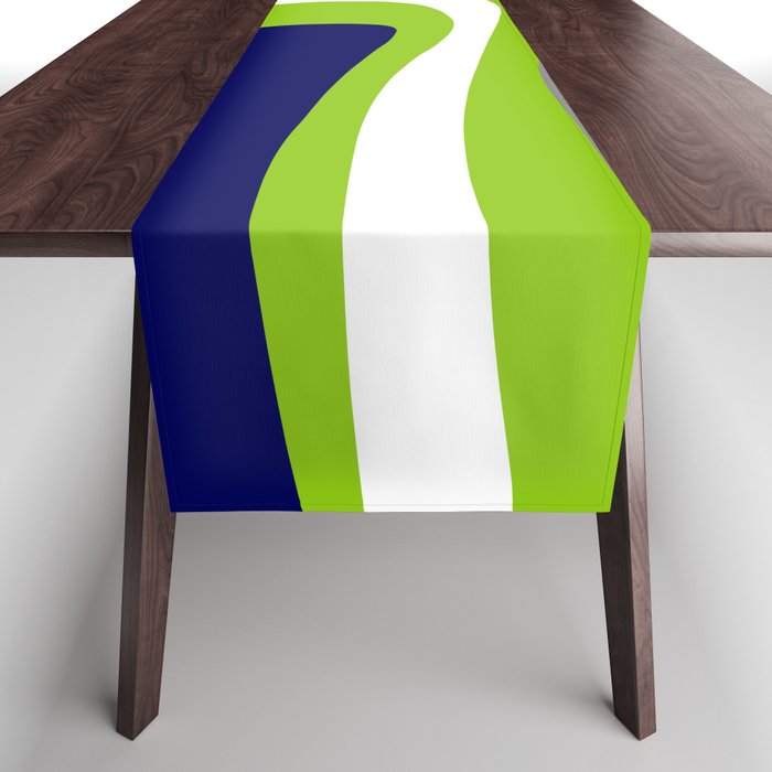 Midcentury Modern Abstract Lime Green Palm Springs Pattern with Navy Blue, Gray, and White Table Runner Gallery Image 1
