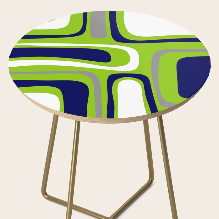 Midcentury Modern Abstract Lime Green Palm Springs Pattern with Navy Blue, Gray, and White Side Table Gallery Image 2