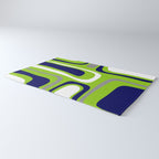 Midcentury Modern Abstract Lime Green Palm Springs Pattern with Navy Blue, Gray, and White Rug Gallery Image 3