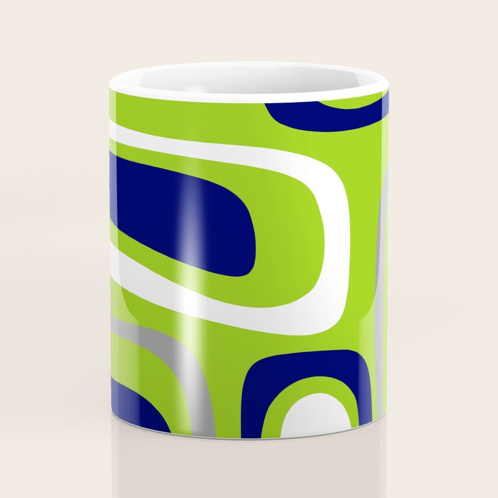 Midcentury Modern Abstract Lime Green Palm Springs Pattern with Navy Blue, Gray, and White Coffee Mug Gallery Image 4
