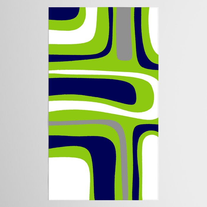 Midcentury Modern Abstract Lime Green Palm Springs Pattern with Navy Blue, Gray, and White Tablecloth Gallery Image 2