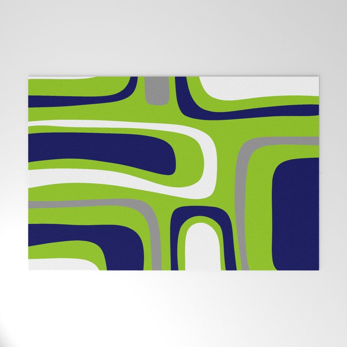 Midcentury Modern Abstract Lime Green Palm Springs Pattern with Navy Blue, Gray, and White Welcome Mat Gallery Image 1
