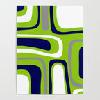 Midcentury Modern Abstract Lime Green Palm Springs Pattern with Navy Blue, Gray, and White Poster Gallery Image 4
