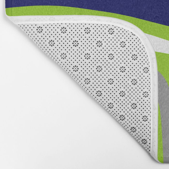 Midcentury Modern Abstract Lime Green Palm Springs Pattern with Navy Blue, Gray, and White Bath Mat Gallery Image 2