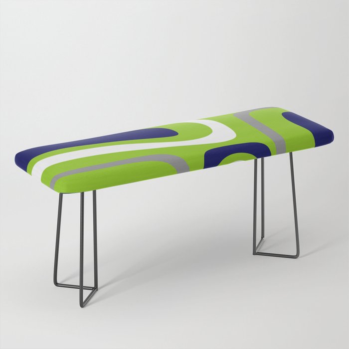 Midcentury Modern Abstract Lime Green Palm Springs Pattern with Navy Blue, Gray, and White Bench Gallery Image 1