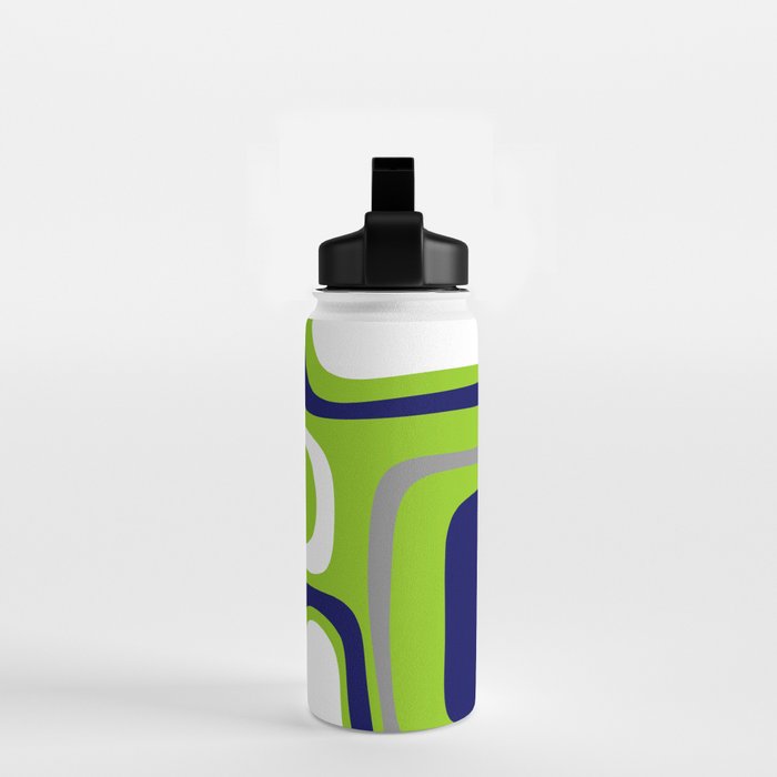 Midcentury Modern Abstract Lime Green Palm Springs Pattern with Navy Blue, Gray, and White Water Bottle Gallery Image 2