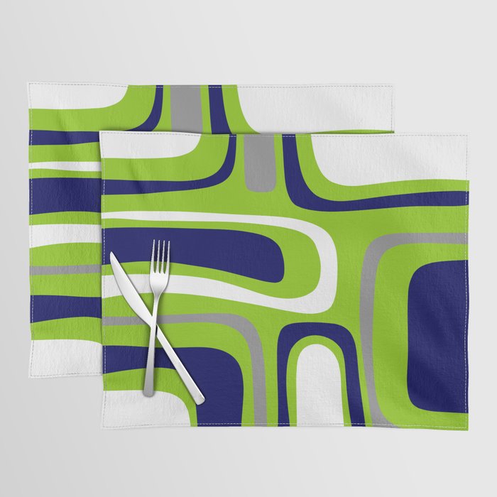 Midcentury Modern Abstract Lime Green Palm Springs Pattern with Navy Blue, Gray, and White Placemat Gallery Image 1