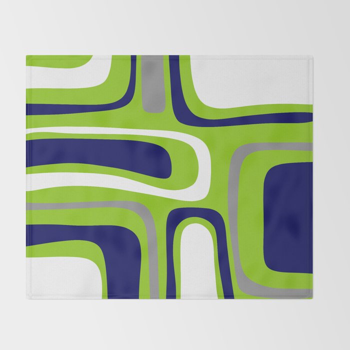 Midcentury Modern Abstract Lime Green Palm Springs Pattern with Navy Blue, Gray, and White Throw Blanket Gallery Image 2