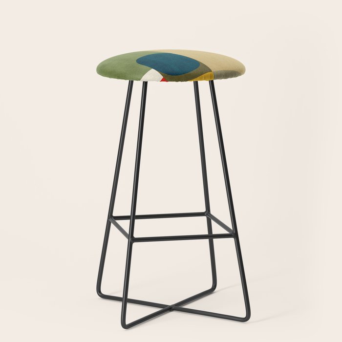 Green Tones Abstract Mid-Century Fall Artwork Stool Gallery Image 1