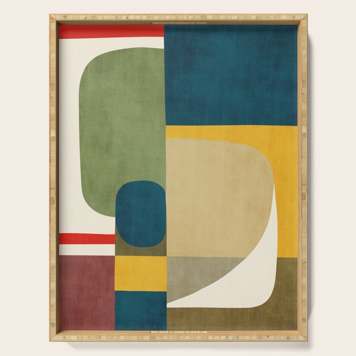 Green Tones Abstract Mid-Century Fall Artwork Serving Tray Gallery Image 1