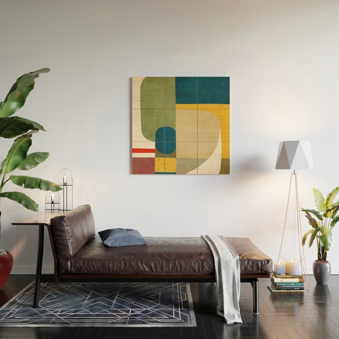 Green Tones Abstract Mid-Century Fall Artwork Wood Wall Art Gallery Image 2