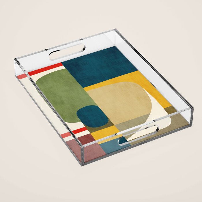 Green Tones Abstract Mid-Century Fall Artwork Acrylic Tray Gallery Image 1