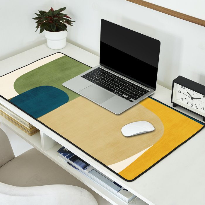 Green Tones Abstract Mid-Century Fall Artwork Desk Mat Gallery Image 2