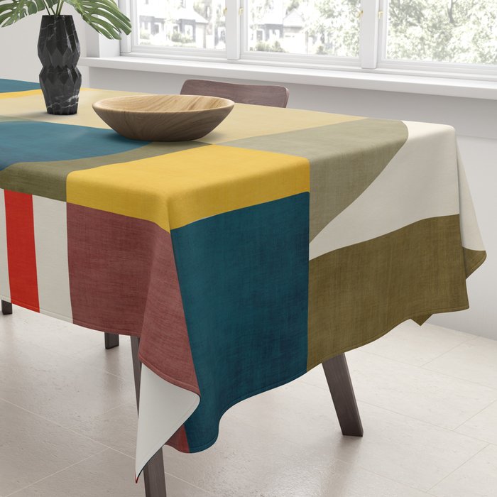 Green Tones Abstract Mid-Century Fall Artwork Tablecloth Gallery Image 3