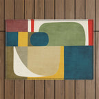 Green Tones Abstract Mid-Century Fall Artwork Outdoor Rug Gallery Image 1