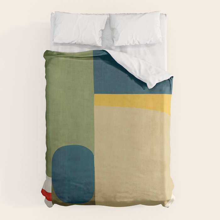 Green Tones Abstract Mid-Century Fall Artwork Duvet Cover Gallery Image 1