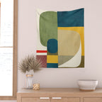 Green Tones Abstract Mid-Century Fall Artwork Wall Tapestry Gallery Image 2