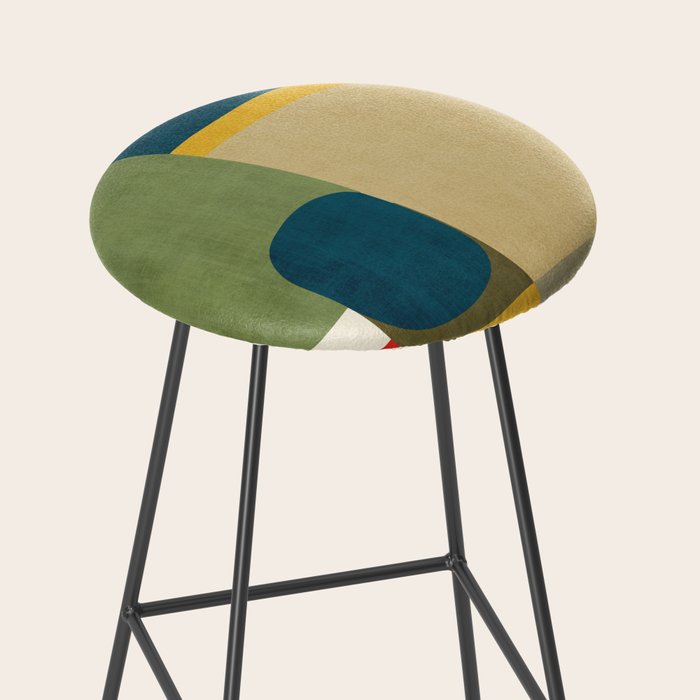 Green Tones Abstract Mid-Century Fall Artwork Stool Gallery Image 2