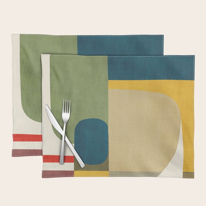 Green Tones Abstract Mid-Century Fall Artwork Placemat Gallery Image 1