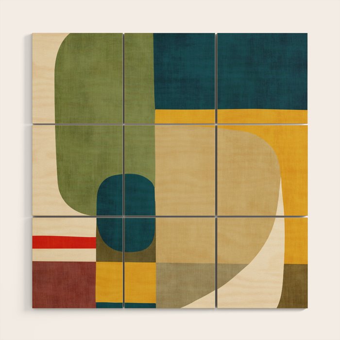 Green Tones Abstract Mid-Century Fall Artwork Wood Wall Art Gallery Image 1