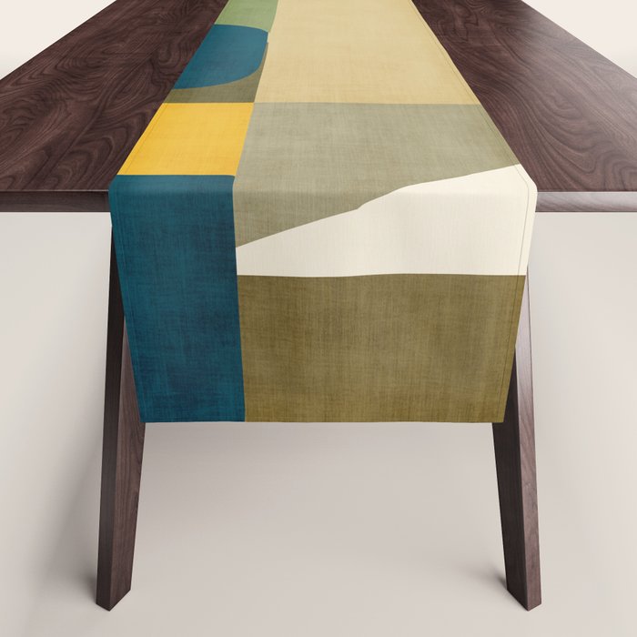 Green Tones Abstract Mid-Century Fall Artwork Table Runner Gallery Image 1