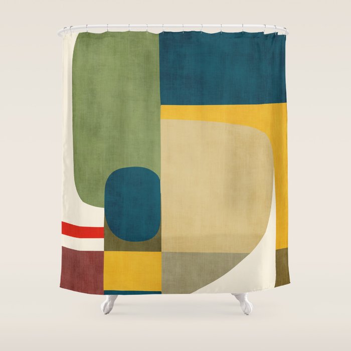 Green Tones Abstract Mid-Century Fall Artwork Shower Curtain Gallery Image 1