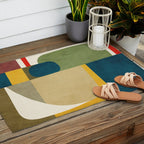 Green Tones Abstract Mid-Century Fall Artwork Outdoor Rug Gallery Image 2