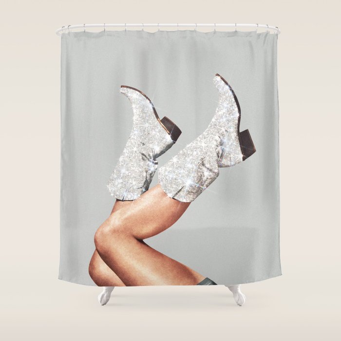 These Boots - Glitter Silver Shower Curtain Gallery Image 1